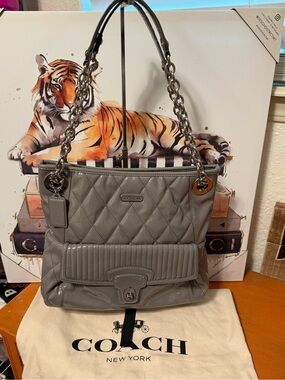 COACH Poppy Liquid Gloss Quilted Leather Bag in Gray